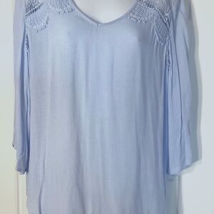 Chicos Pale Blue 3/4 Sleeve Crochet Lightweight Top 1